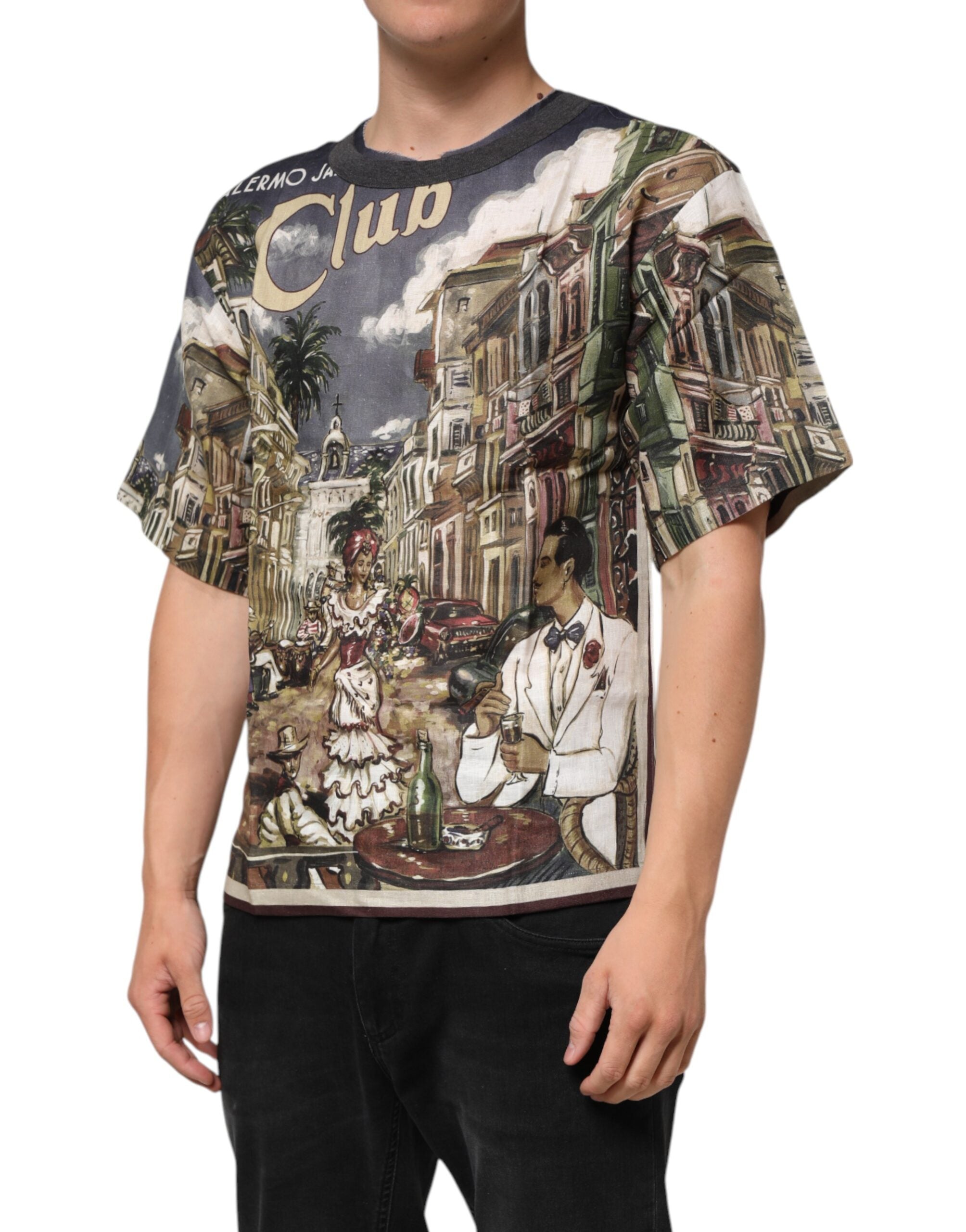 Dolce & Gabbana Palermo Jazz Club Leinen Rundhals Herren T-Shirt