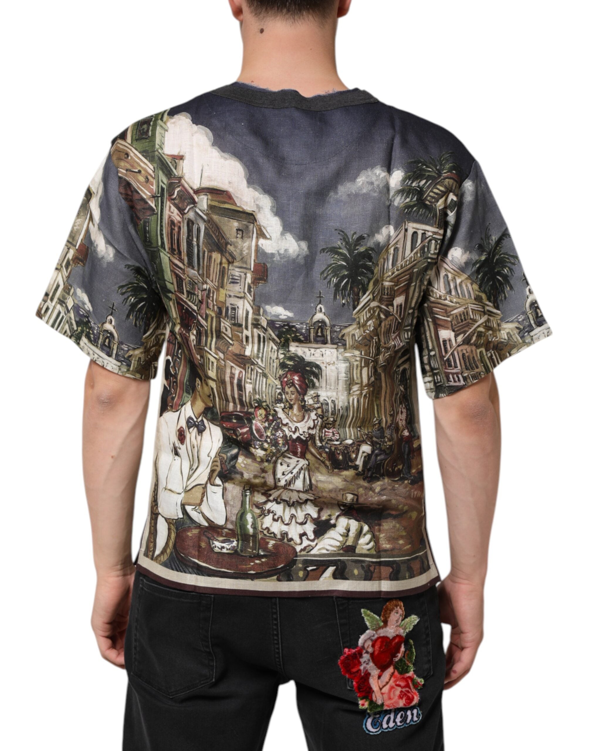 Dolce & Gabbana Palermo Jazz Club Leinen Rundhals Herren T-Shirt
