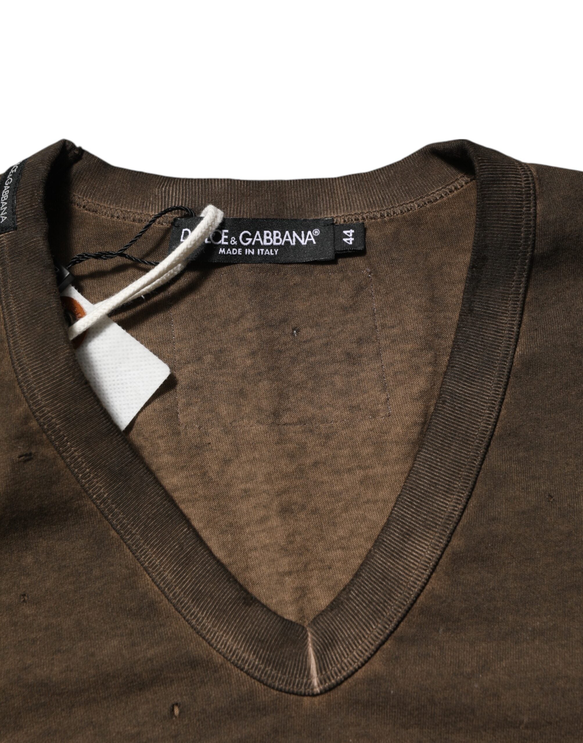 Dolce & Gabbana Dunkelbraunes Baumwoll-T-Shirt mit abgenutztem Logo für Herren