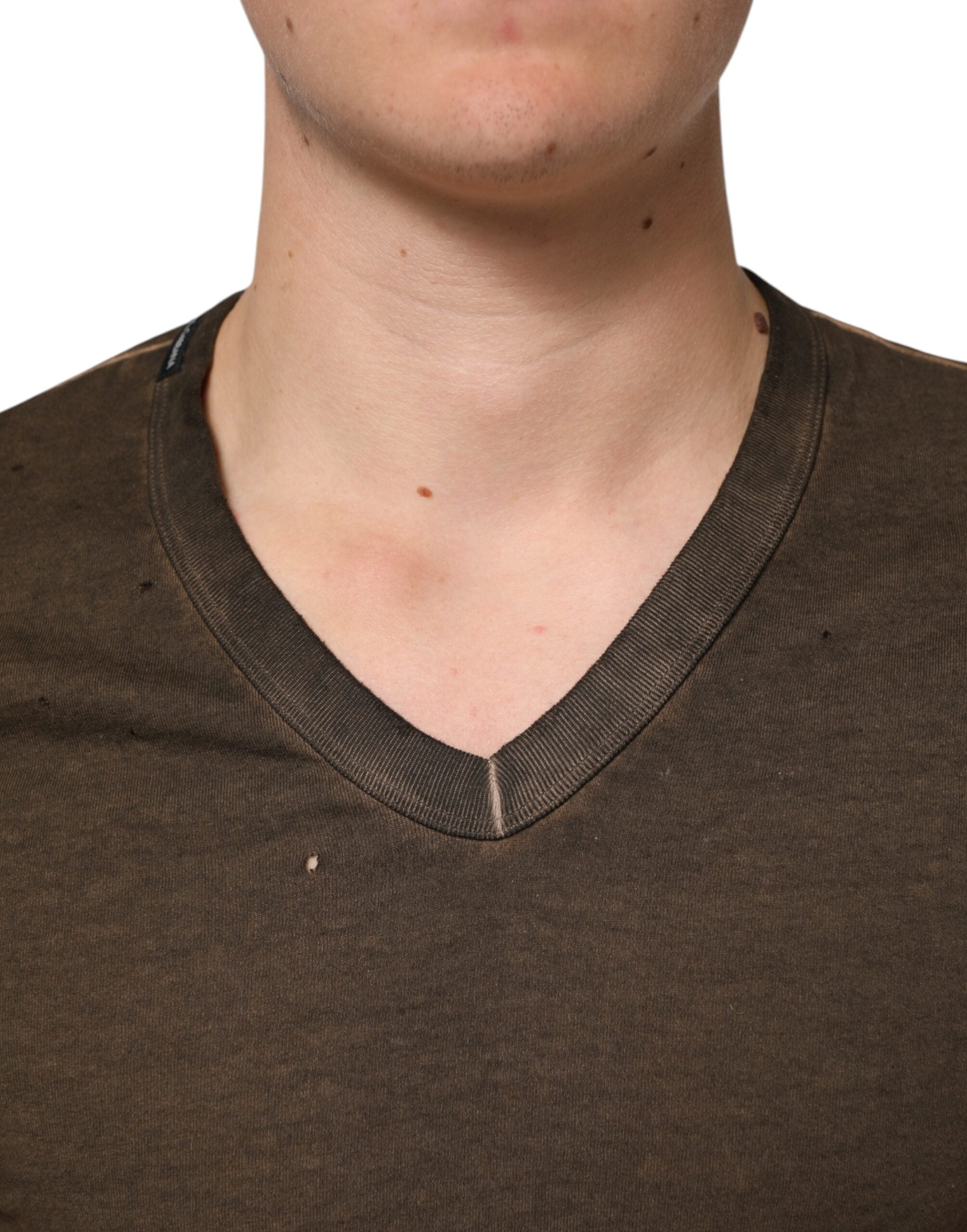 Dolce & Gabbana Dunkelbraunes Baumwoll-T-Shirt mit abgenutztem Logo für Herren