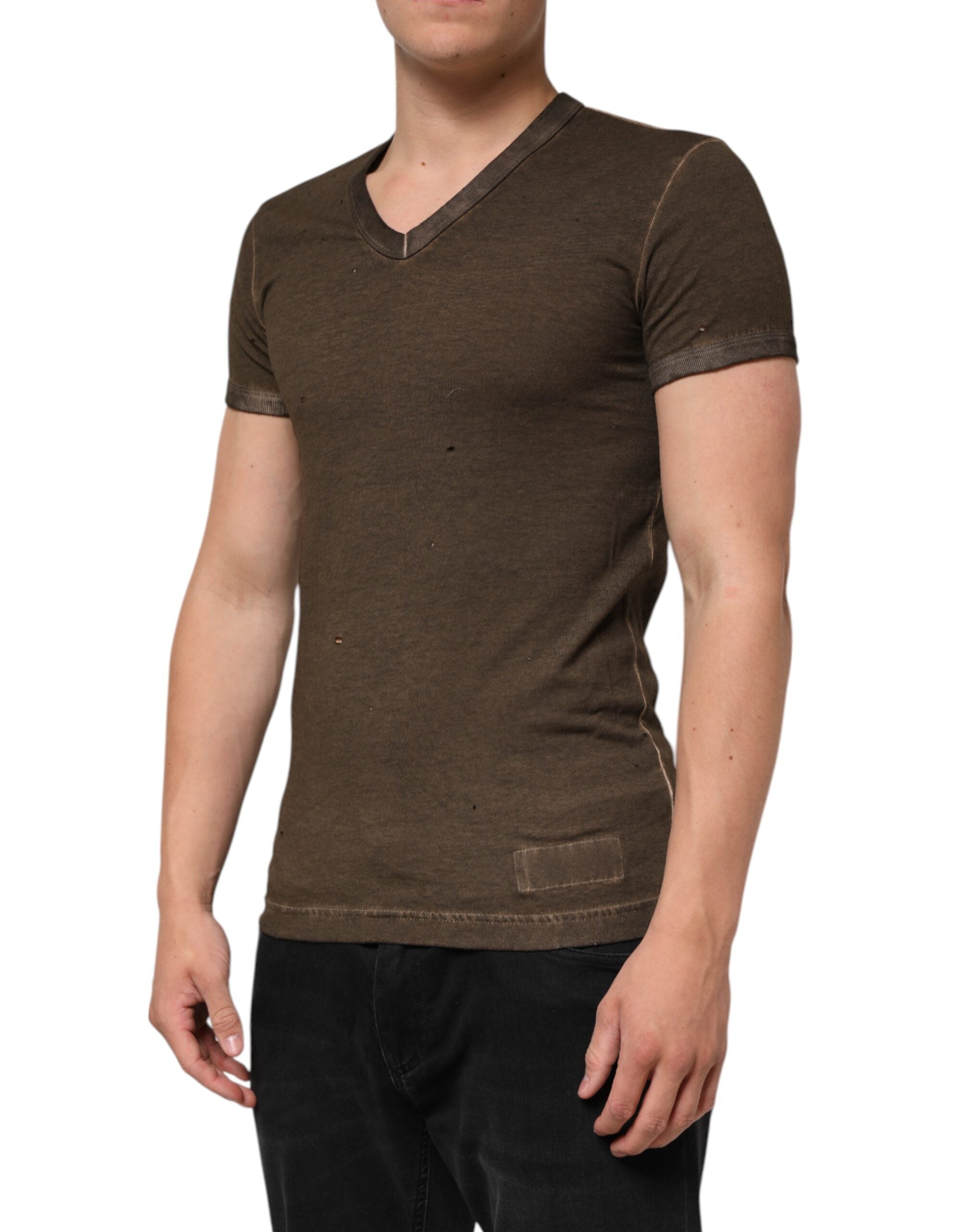 Dolce & Gabbana Dunkelbraunes Baumwoll-T-Shirt mit abgenutztem Logo für Herren