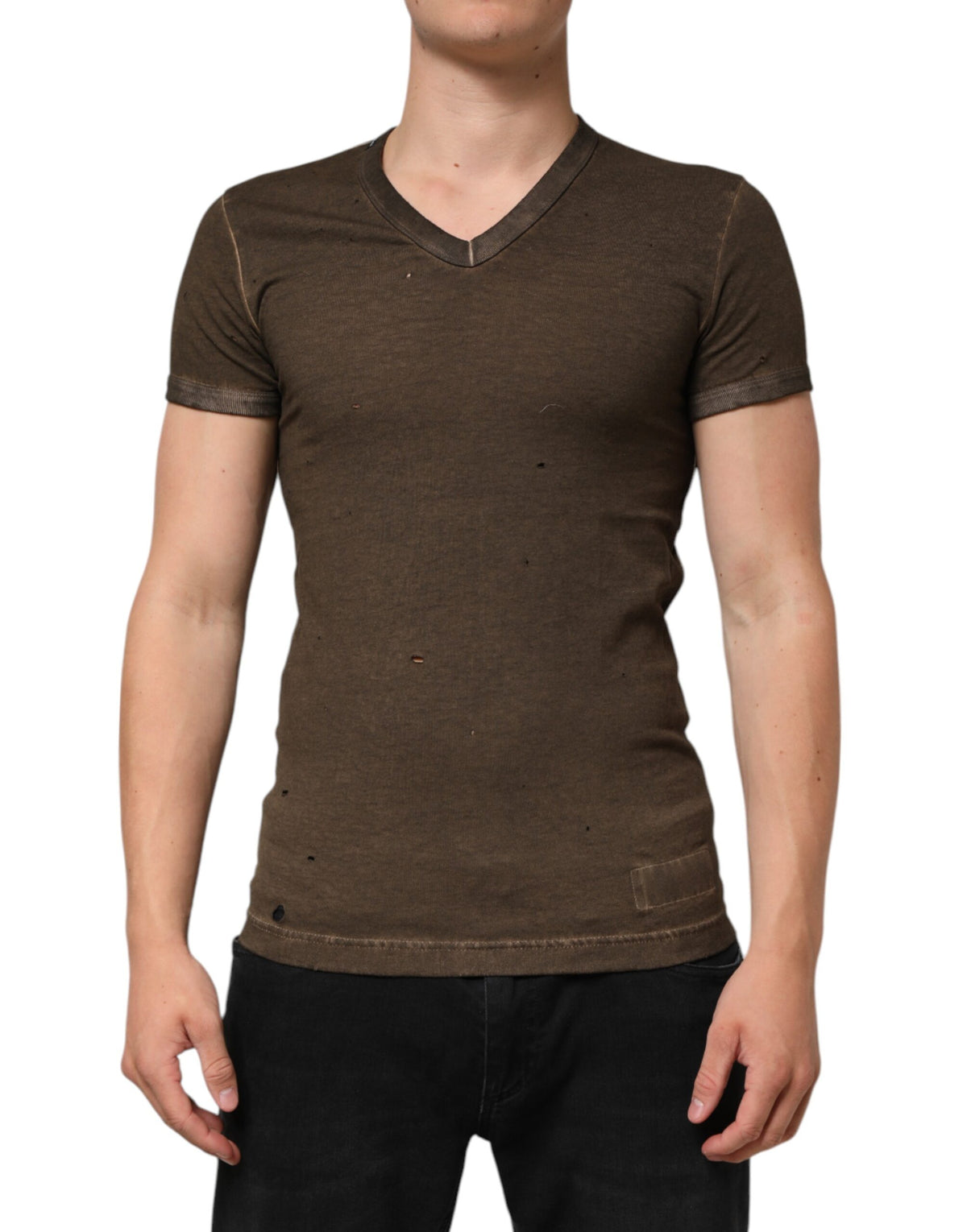 Dolce & Gabbana Dunkelbraunes Baumwoll-T-Shirt mit abgenutztem Logo für Herren