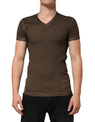 Dolce & Gabbana Dunkelbraunes Baumwoll-T-Shirt mit abgenutztem Logo für Herren