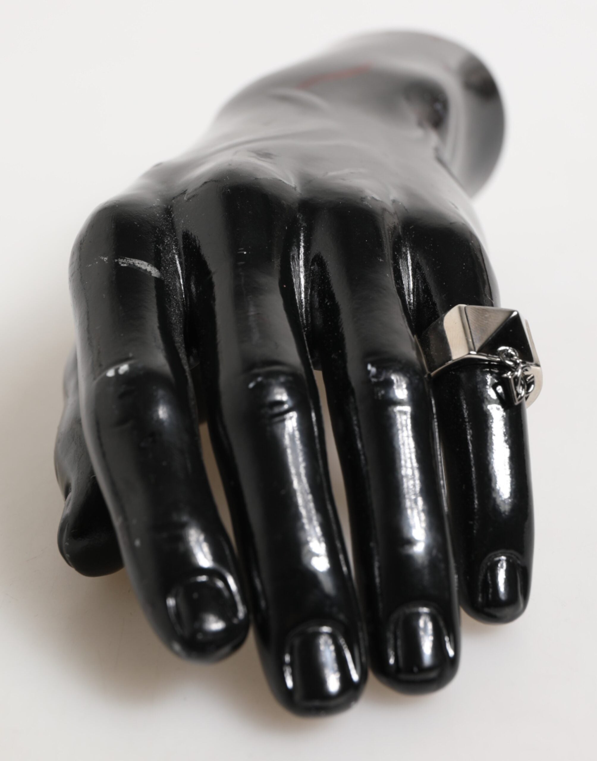 Dolce & Gabbana Zilverkleurige Piramide DG Logo Echt Messing Ring