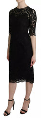Dolce & Gabbana Black Floral Lace Sheath Knee Length Dress