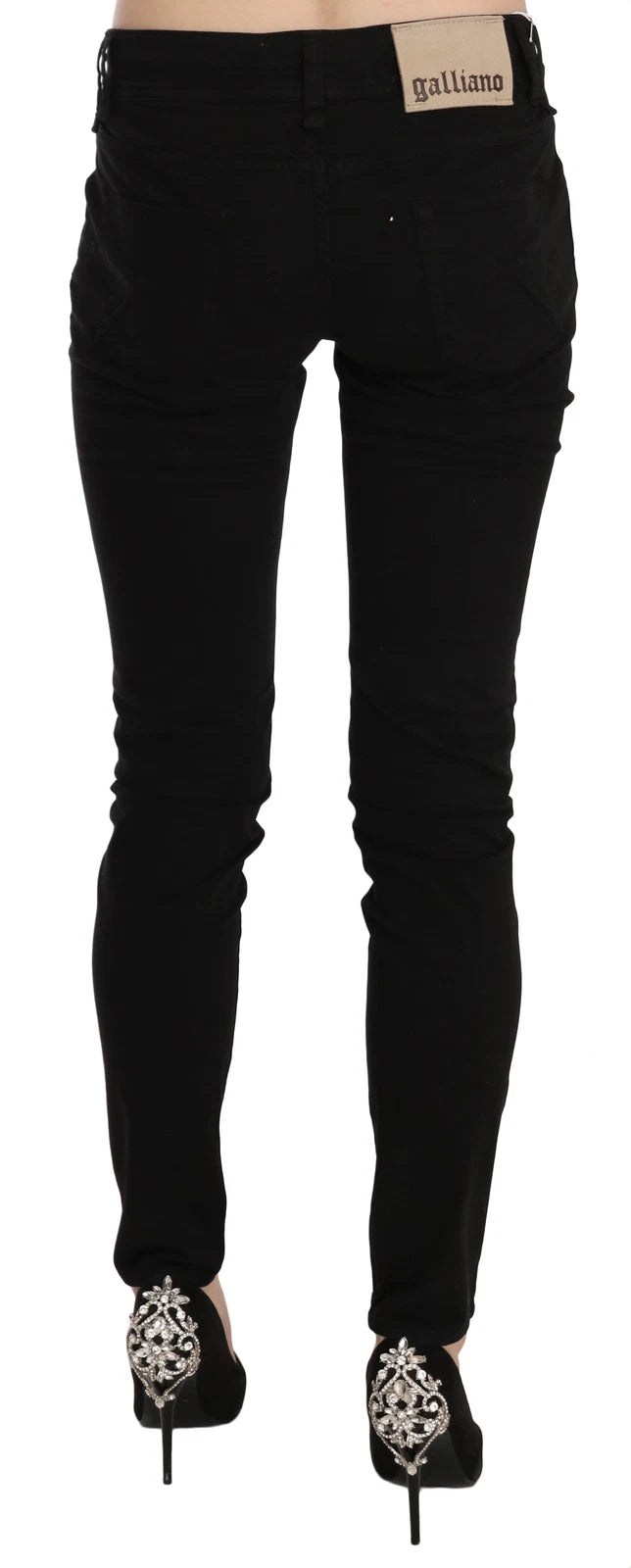 John Galliano Schwarze Mid Waist Slim Fit Skinny Denim Freizeit-Hose Jeans