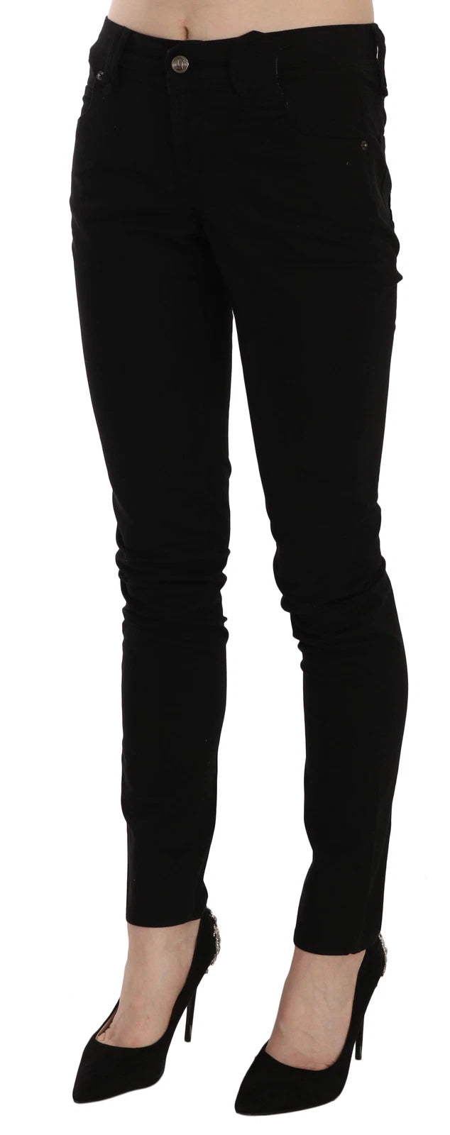 John Galliano Schwarze Mid Waist Slim Fit Skinny Denim Freizeit-Hose Jeans