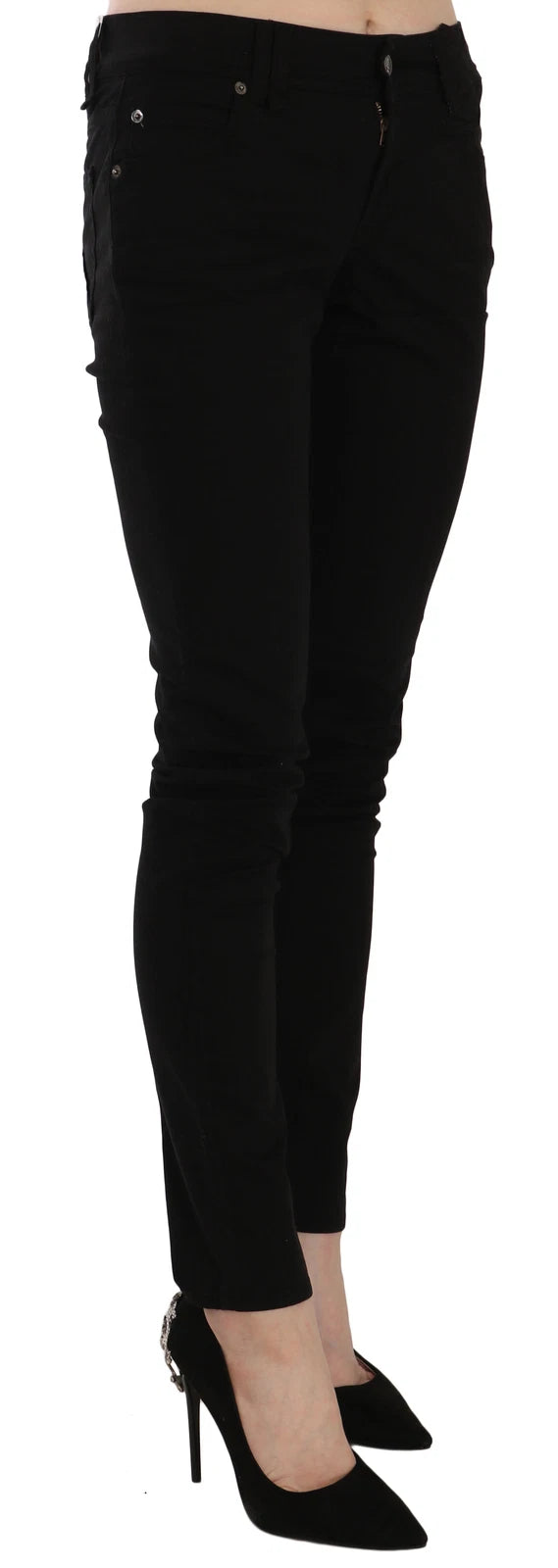 John Galliano Schwarze Mid Waist Slim Fit Skinny Denim Freizeit-Hose Jeans