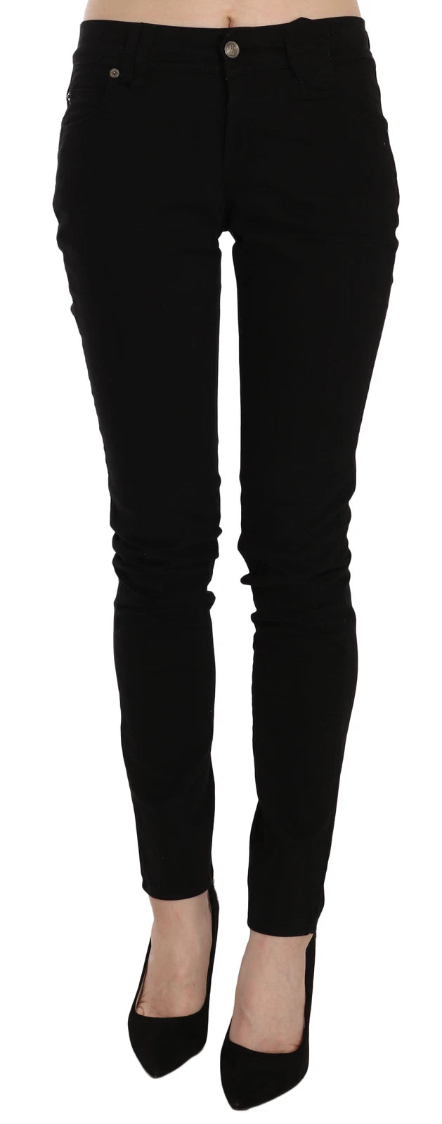 John Galliano Schwarze Mid Waist Slim Fit Skinny Denim Freizeit-Hose Jeans