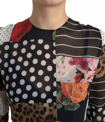 Dolce & Gabbana Multikleurige Patchwork Bloemen Luipaardjurk