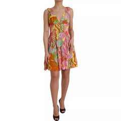 Dolce & Gabbana Multikleurige Zijden Mini Jurk met Bloemenprint en Wijde Rok