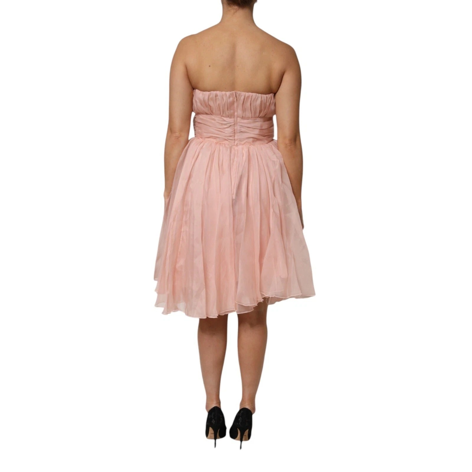 Dolce & Gabbana Pinkes Seidenchiffon A-Linien Falten-Midi-Kleid
