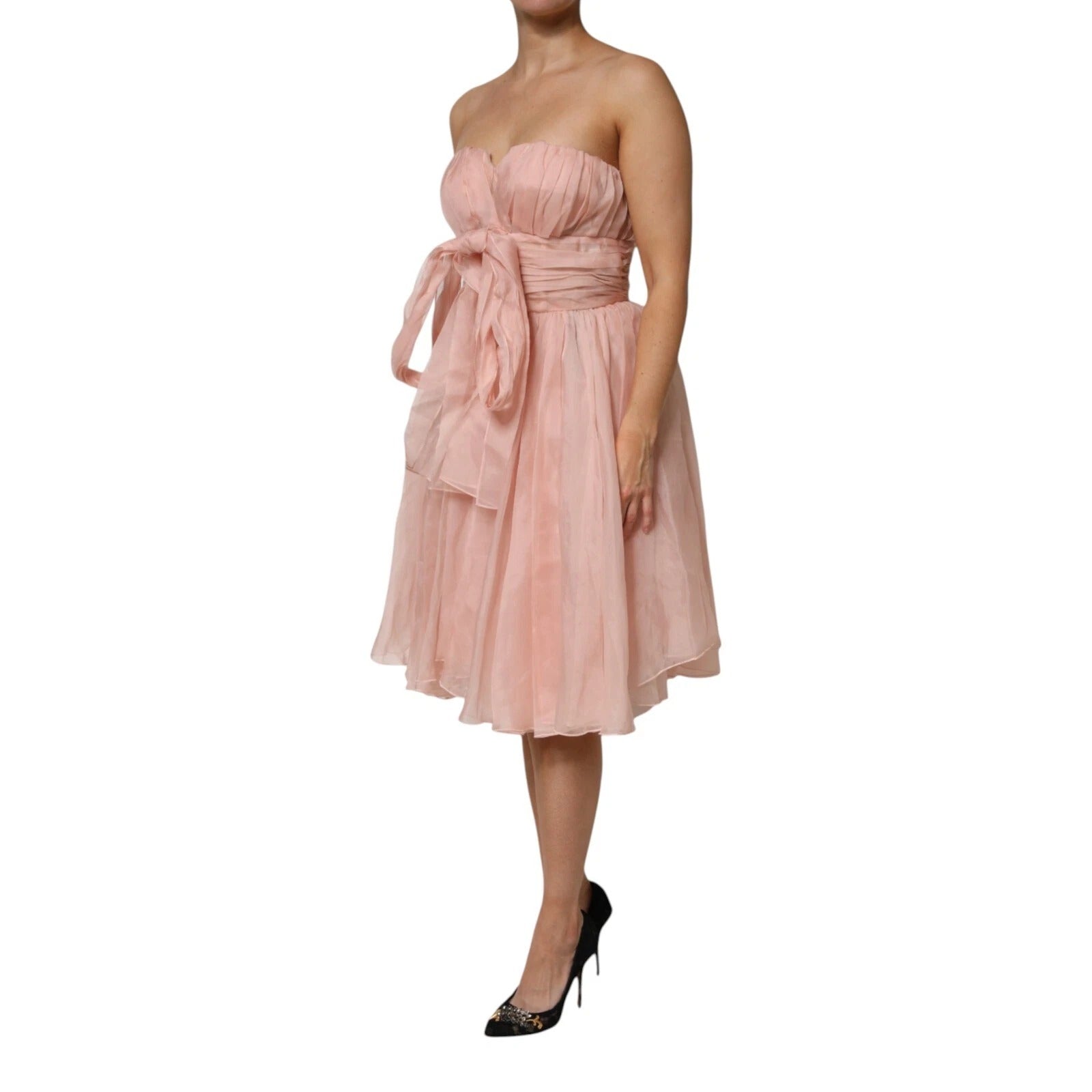 Dolce & Gabbana Pinkes Seidenchiffon A-Linien Falten-Midi-Kleid
