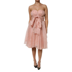 Dolce & Gabbana Pinkes Seidenchiffon A-Linien Falten-Midi-Kleid