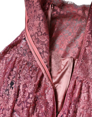 Dolce & Gabbana Rosa geblümtes Spitzen-Midi-Kleid mit langen Ärmeln