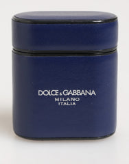 Dolce & Gabbana Blaues Leder Logo Print Flip Holder Herren Airpods Case
