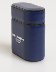 Dolce & Gabbana Blaues Leder Logo Print Flip Holder Herren Airpods Case