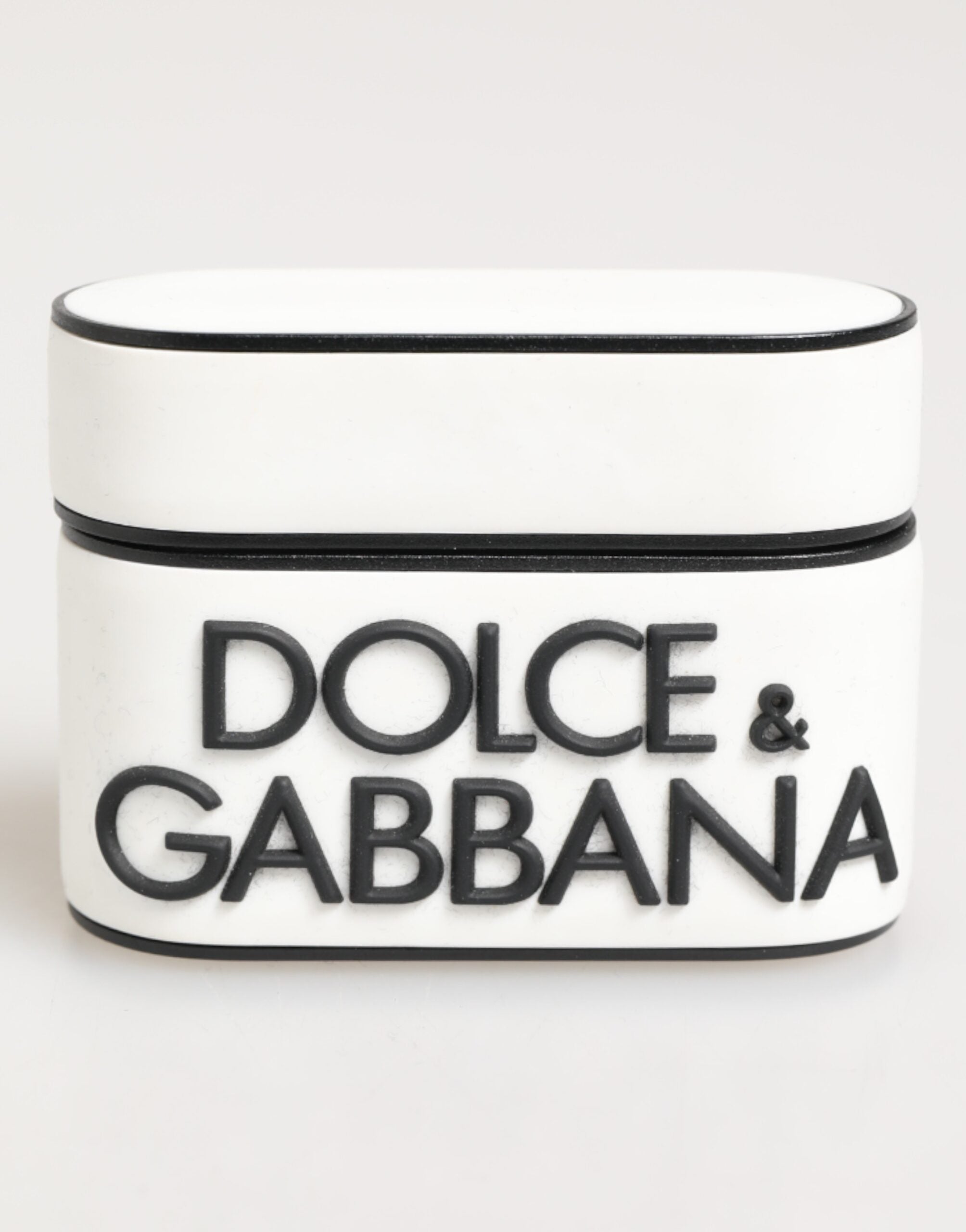 Dolce & Gabbana Weiß Schwarz Gummi Logo Geprägtes Accessoire AirPods Hülle