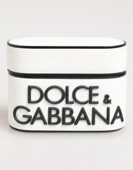 Dolce & Gabbana Weiß Schwarz Gummi Logo Geprägtes Accessoire AirPods Hülle