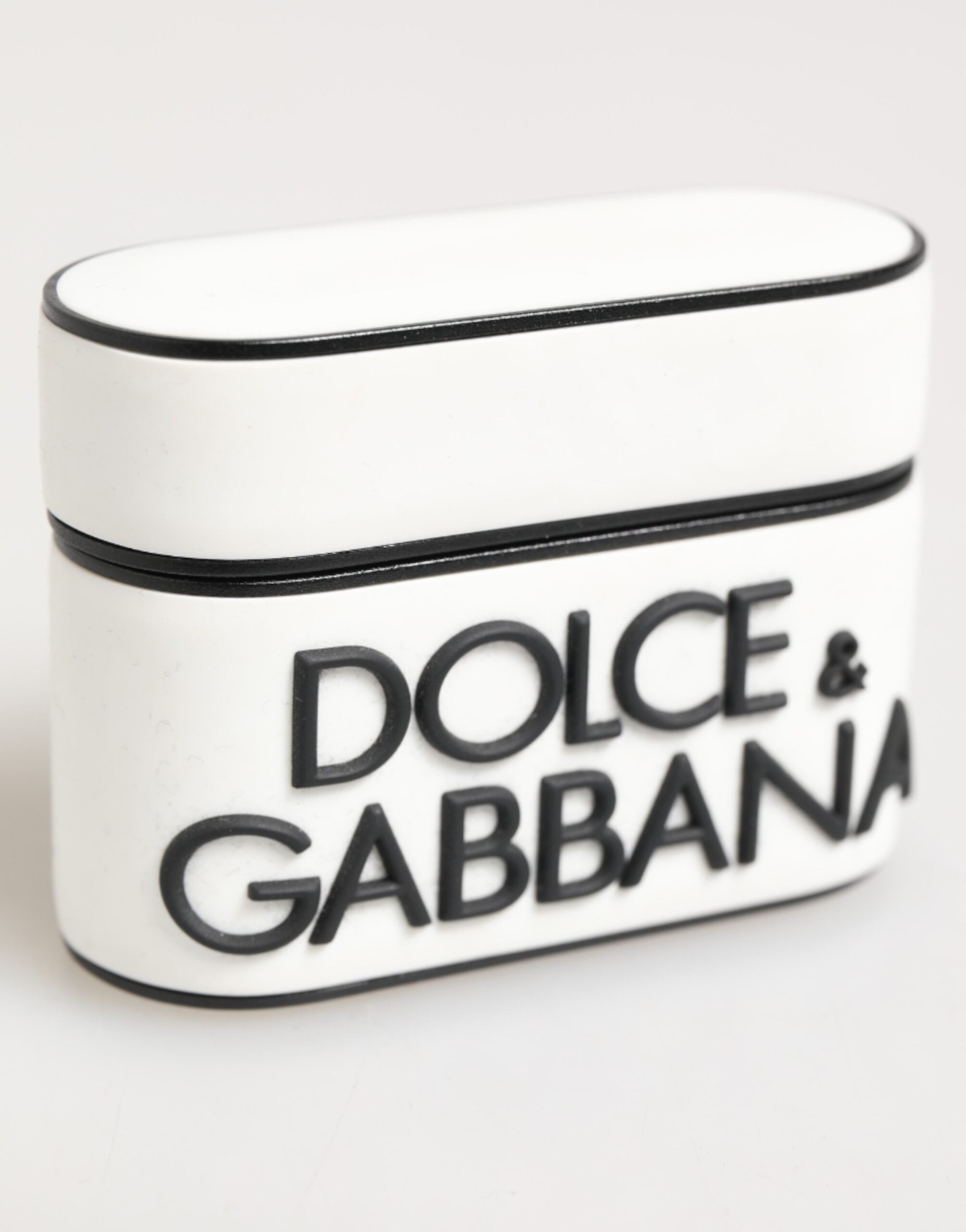 Dolce & Gabbana Weiß Schwarz Gummi Logo Geprägtes Accessoire AirPods Hülle