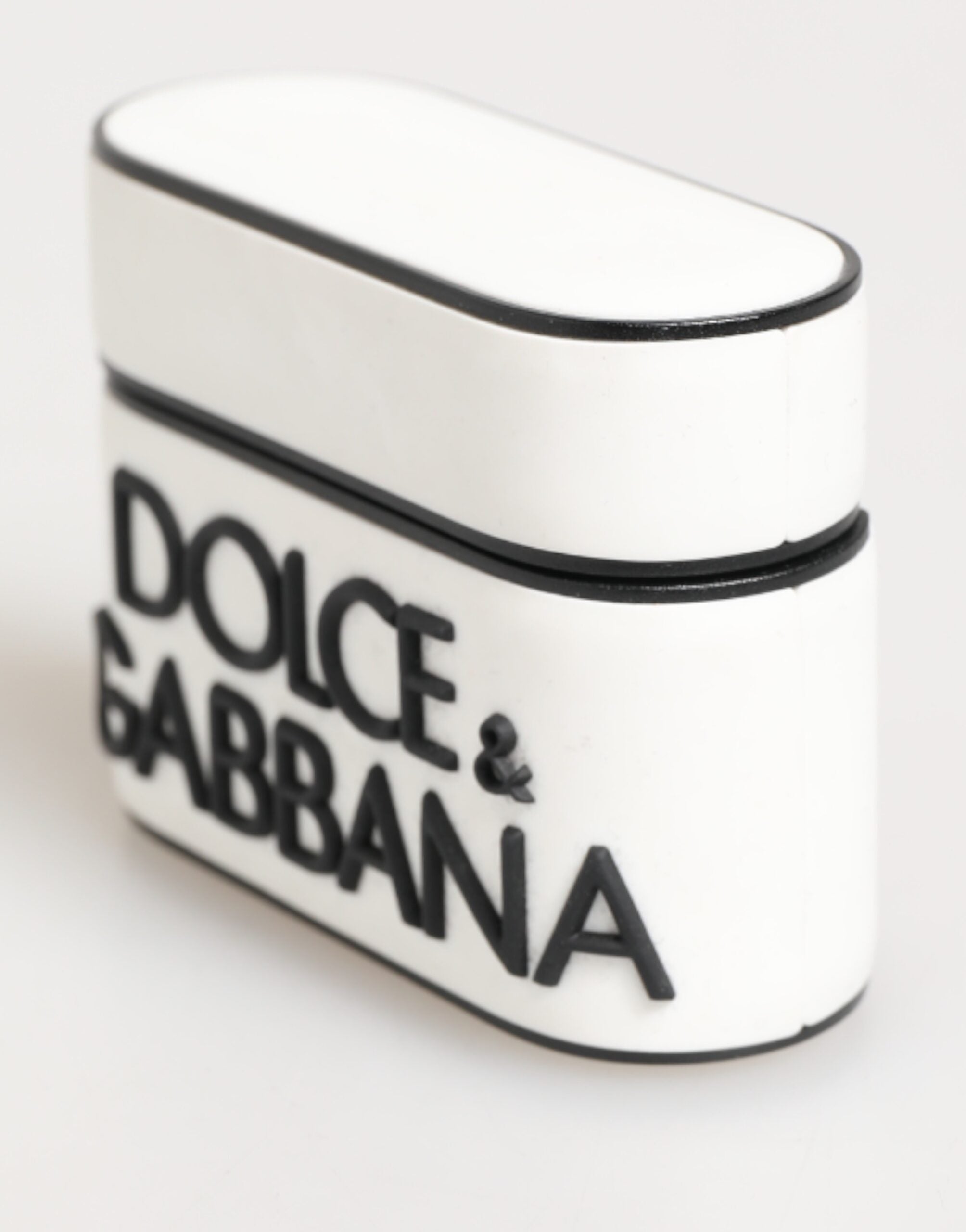 Dolce & Gabbana Weiß Schwarz Gummi Logo Geprägtes Accessoire AirPods Hülle