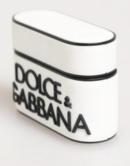 Dolce & Gabbana Weiß Schwarz Gummi Logo Geprägtes Accessoire AirPods Hülle