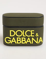 Dolce & Gabbana Legergroene Rubberen Accessoire met Logo in Reliëf Airpods Case
