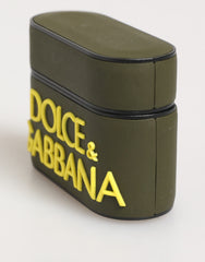 Dolce & Gabbana Legergroene Rubberen Accessoire met Logo in Reliëf Airpods Case