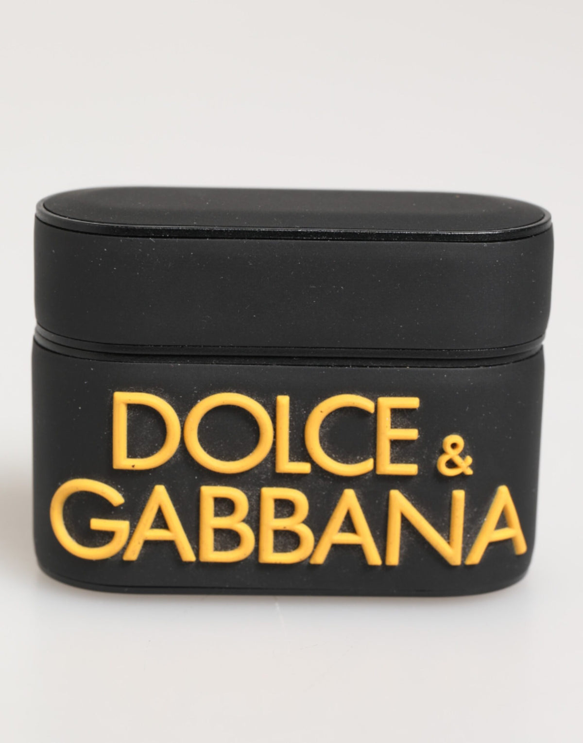 Dolce & Gabbana Schwarzes gelbes Gummi-Logo geprägtes Accessoire Airpods Hülle