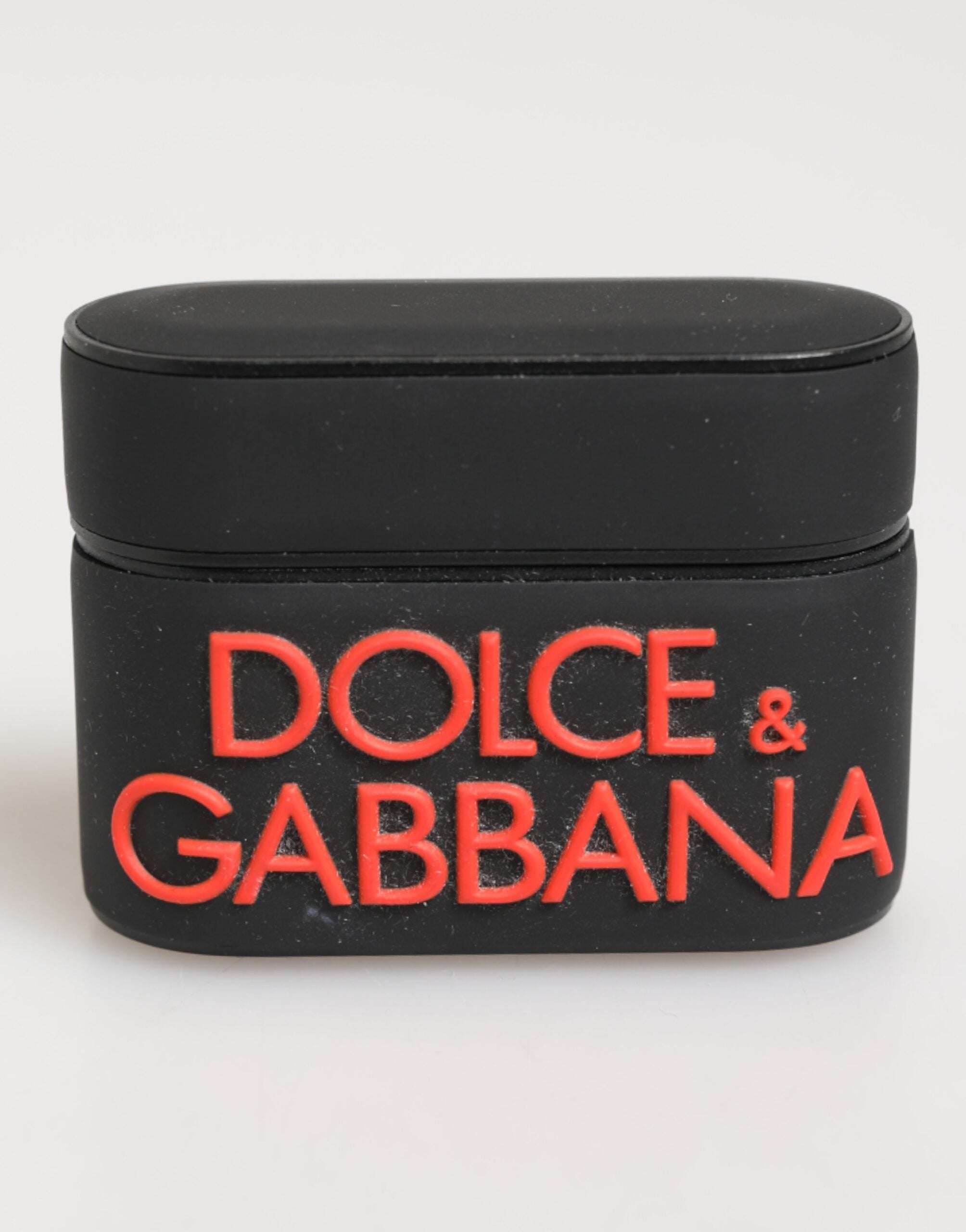 Dolce & Gabbana Schwarzes Oranges Gummi-Accessoire mit Logo-Prägung Airpods-Hülle
