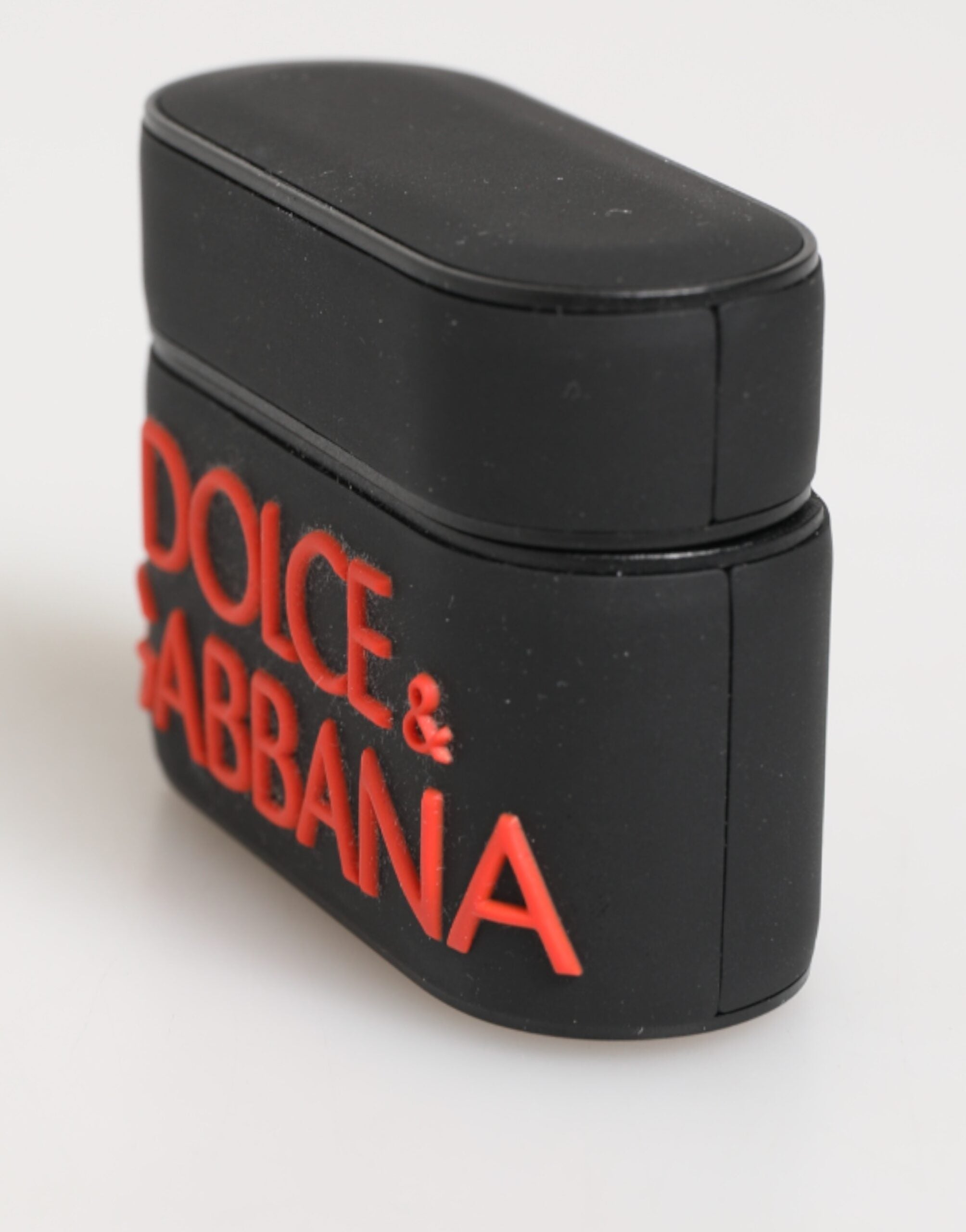 Dolce & Gabbana Schwarzes Oranges Gummi-Accessoire mit Logo-Prägung Airpods-Hülle