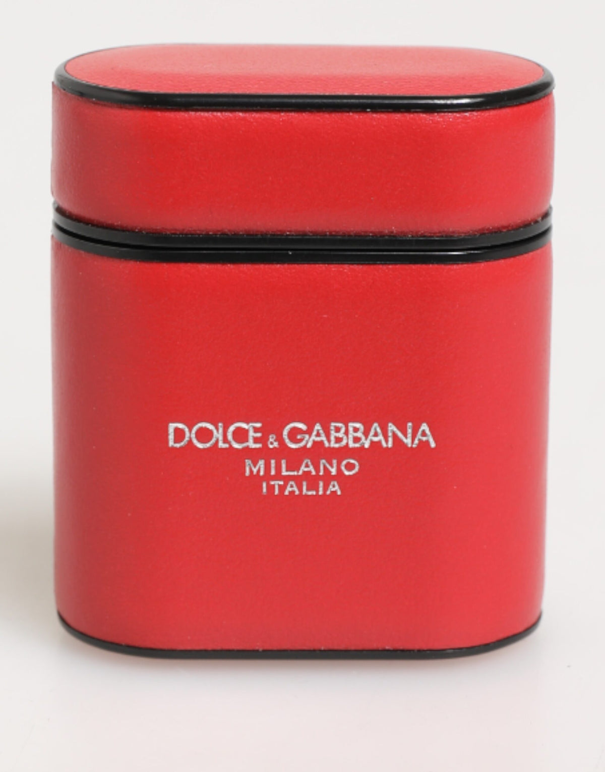 Dolce & Gabbana Rot-Weiß Kalbsleder Logo Flip Halter Airpods Hülle