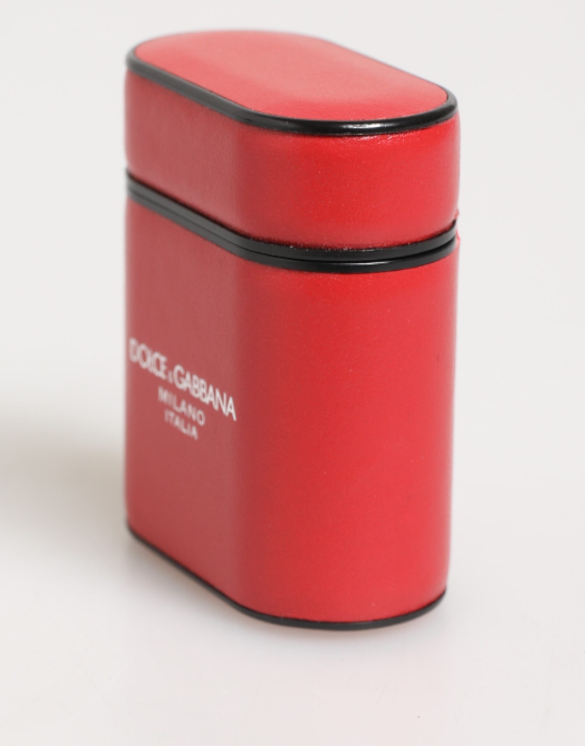 Dolce & Gabbana Rot-Weiß Kalbsleder Logo Flip Halter Airpods Hülle
