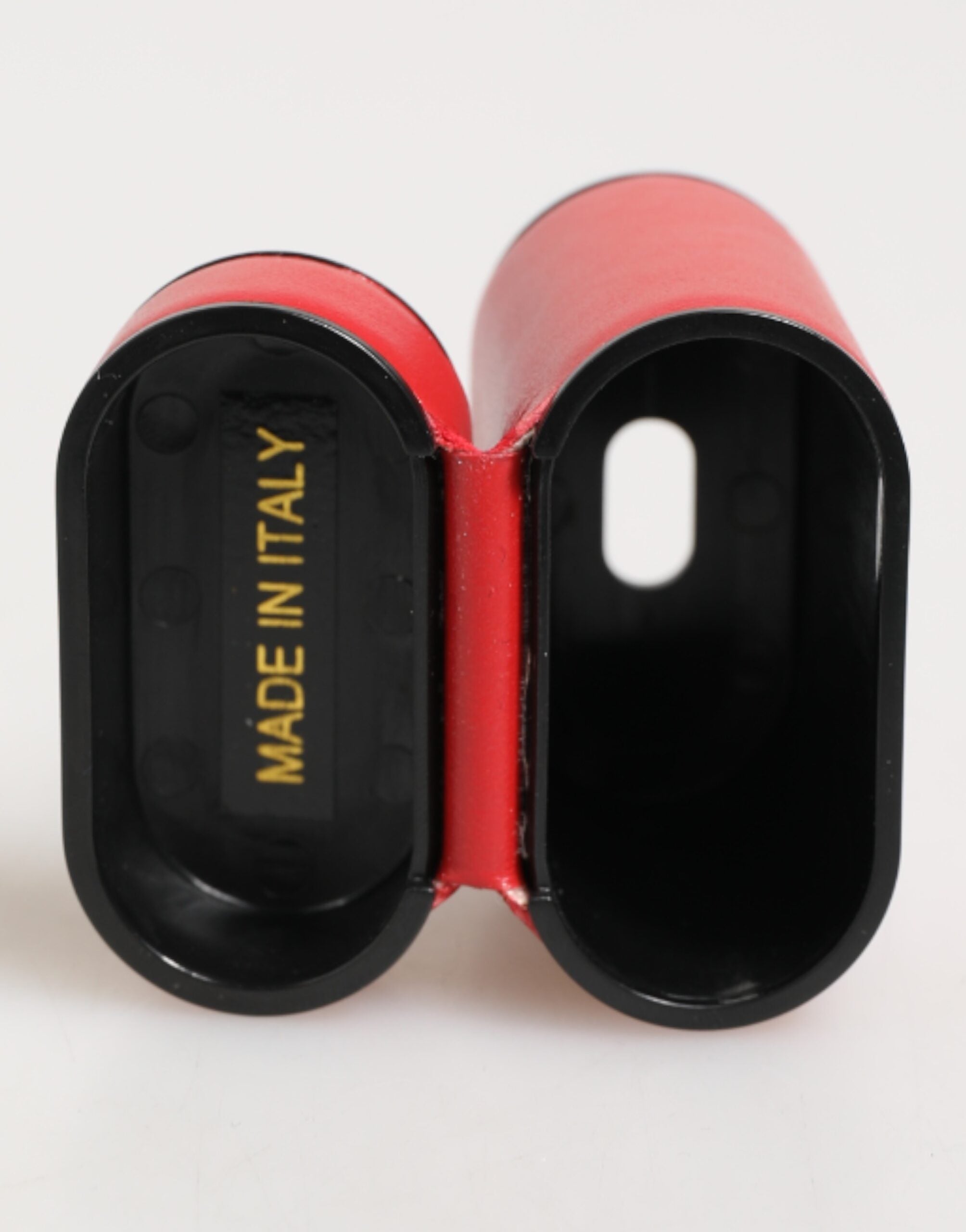 Dolce & Gabbana Rot-Weiß Kalbsleder Logo Flip Halter Airpods Hülle