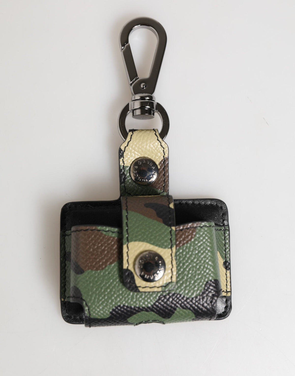 Dolce & Gabbana AirPods-Case aus mehrfarbigem Camouflage-Leder mit Metallaccessoire
