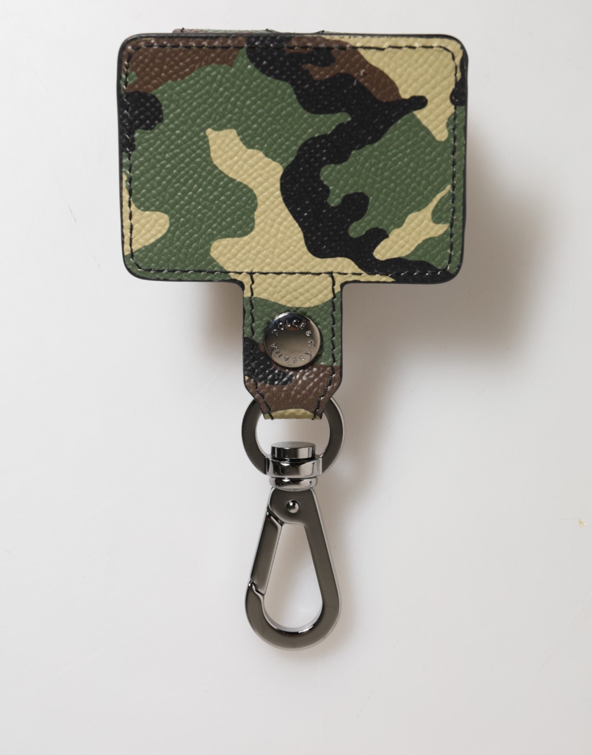 Dolce & Gabbana AirPods-Case aus mehrfarbigem Camouflage-Leder mit Metallaccessoire