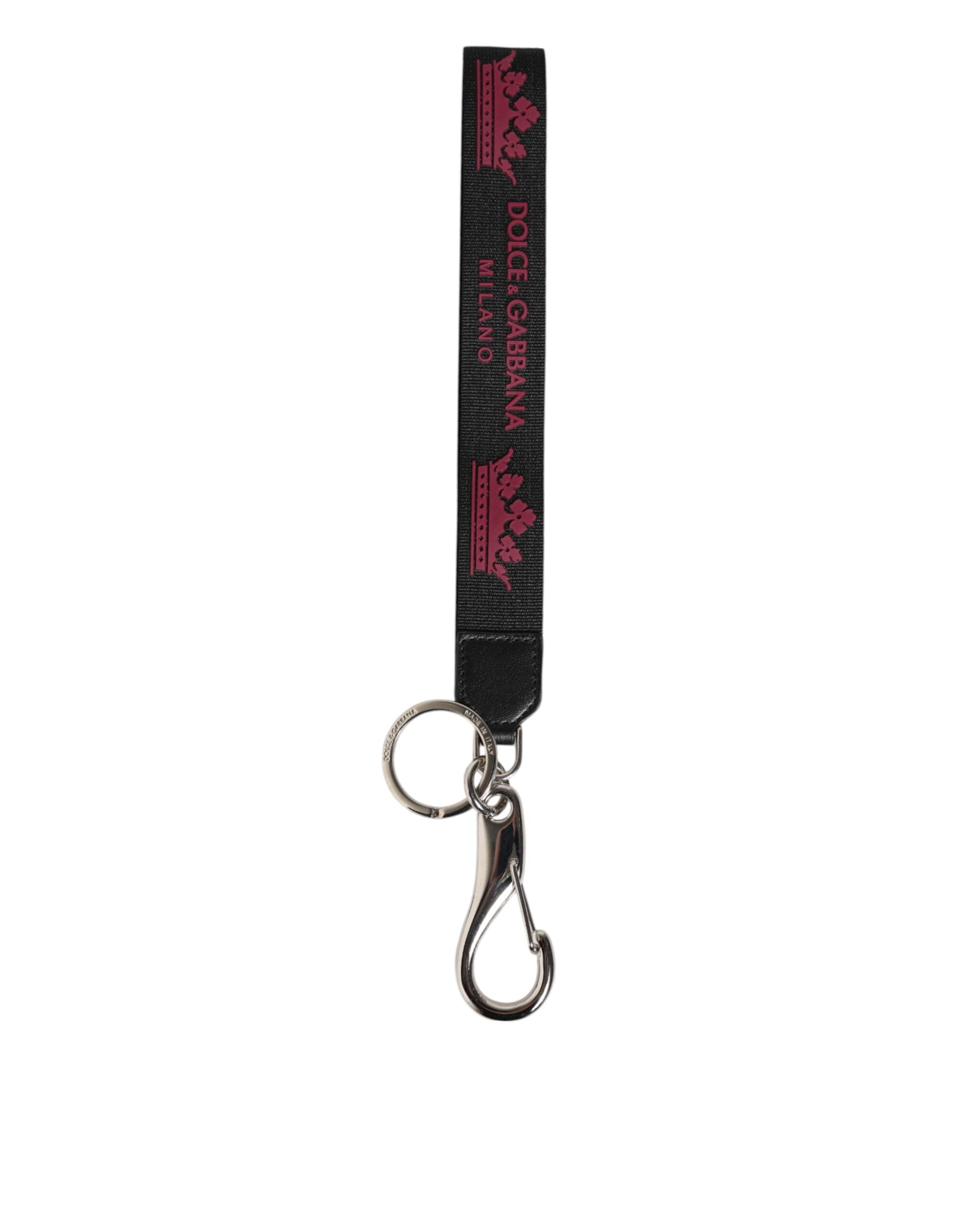 Dolce & Gabbana Schwarz Burgunderrot Nylon DG Logo Kronenhalter Schlüsselanhänger