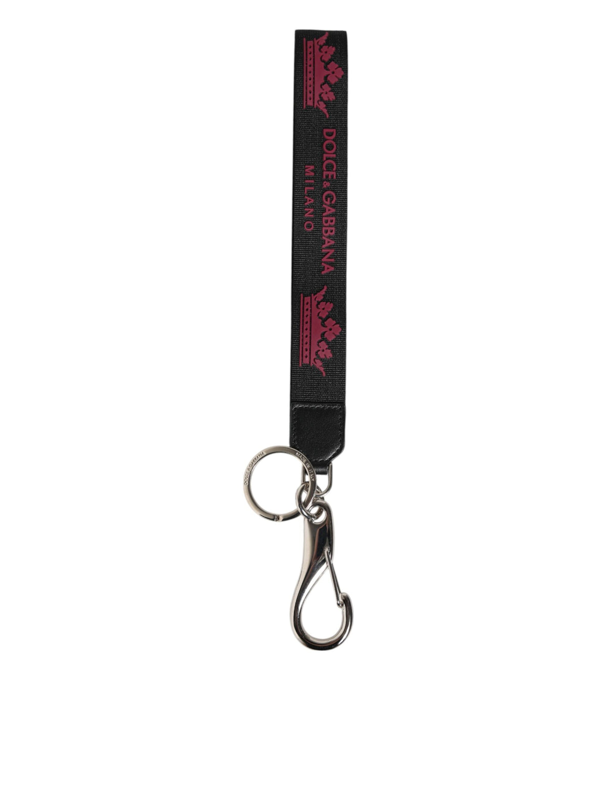 Dolce & Gabbana Schwarz Burgunderrot Nylon DG Logo Kronenhalter Schlüsselanhänger