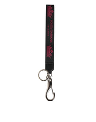 Dolce & Gabbana Schwarz Burgunderrot Nylon DG Logo Kronenhalter Schlüsselanhänger
