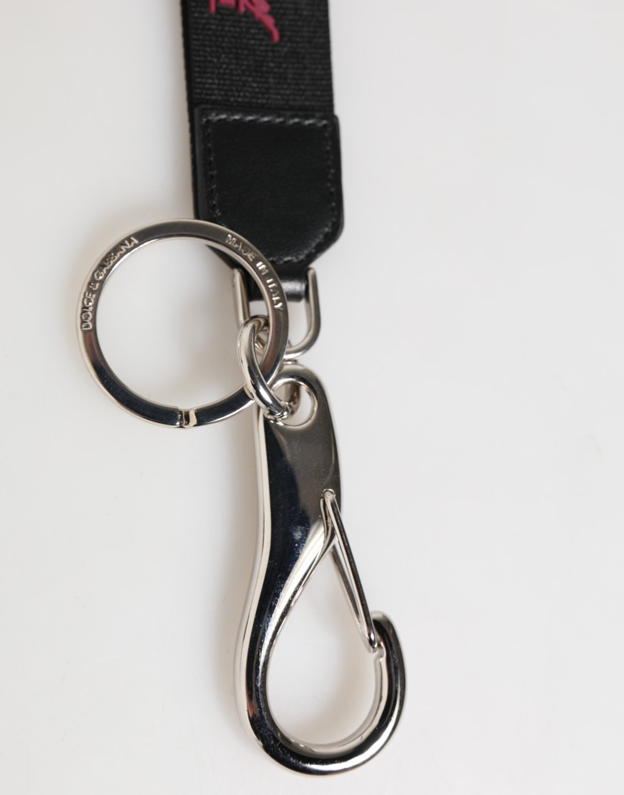 Dolce & Gabbana Schwarz Burgunderrot Nylon DG Logo Kronenhalter Schlüsselanhänger