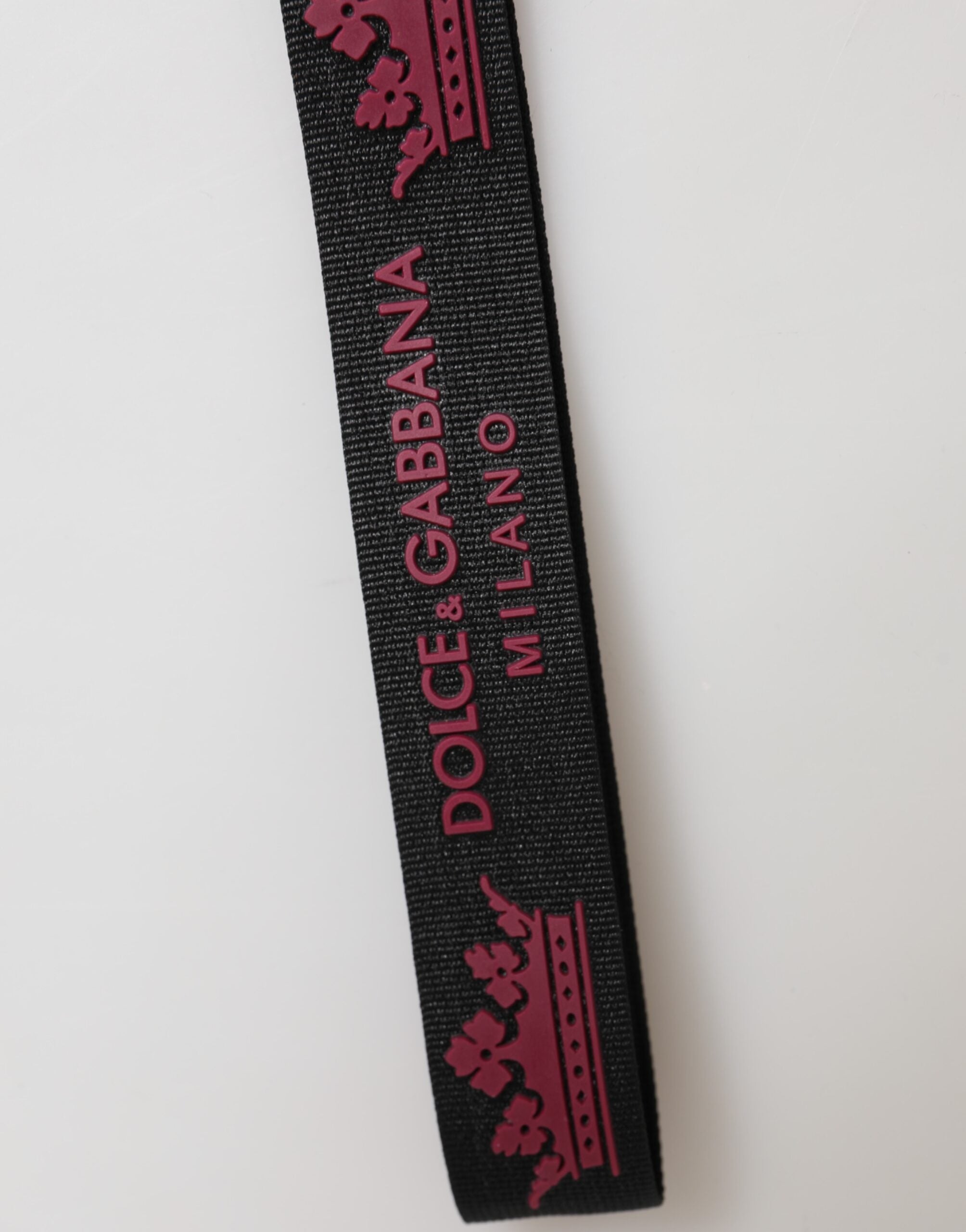 Dolce & Gabbana Schwarz Burgunderrot Nylon DG Logo Kronenhalter Schlüsselanhänger