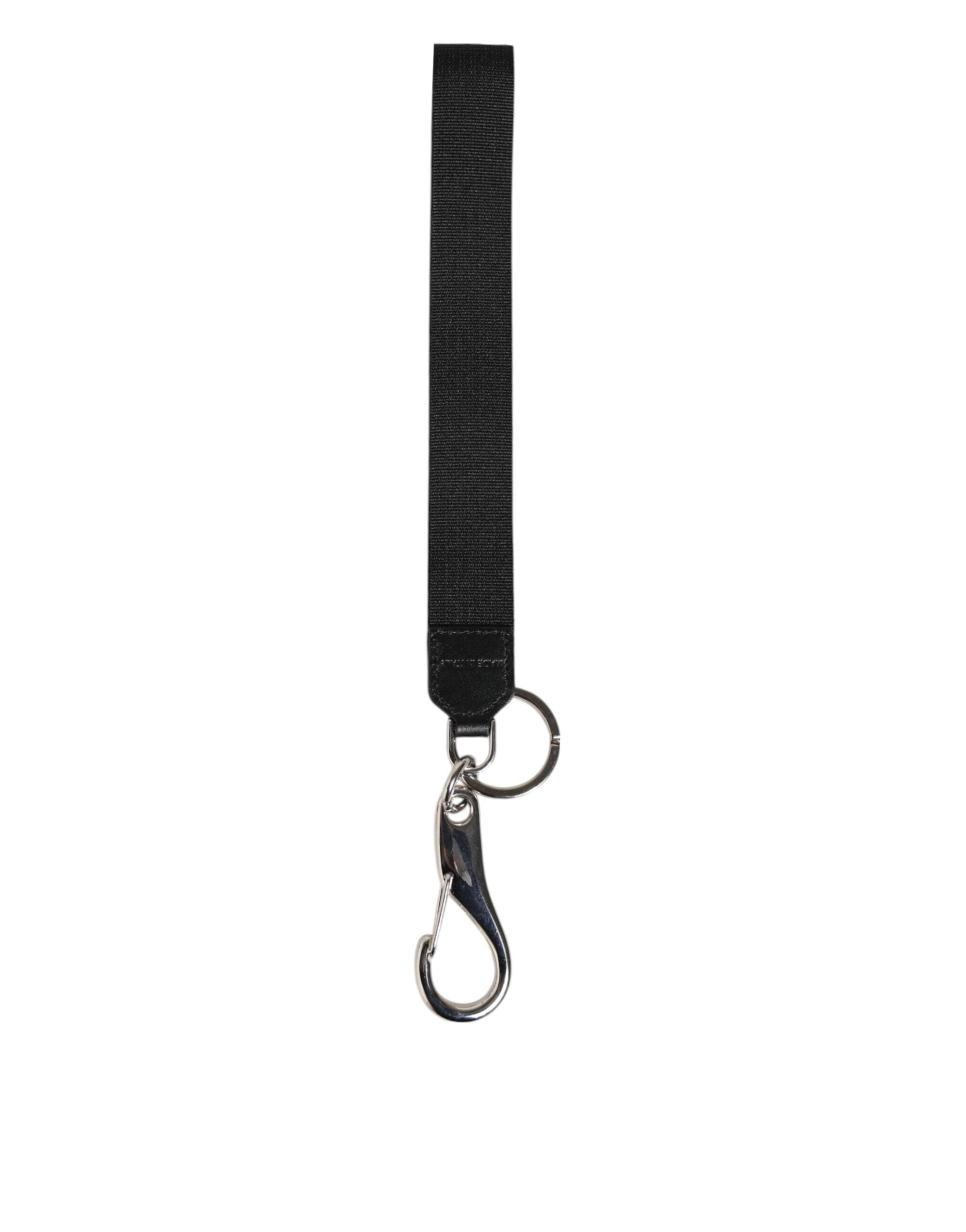 Dolce & Gabbana Schwarz Burgunderrot Nylon DG Logo Kronenhalter Schlüsselanhänger