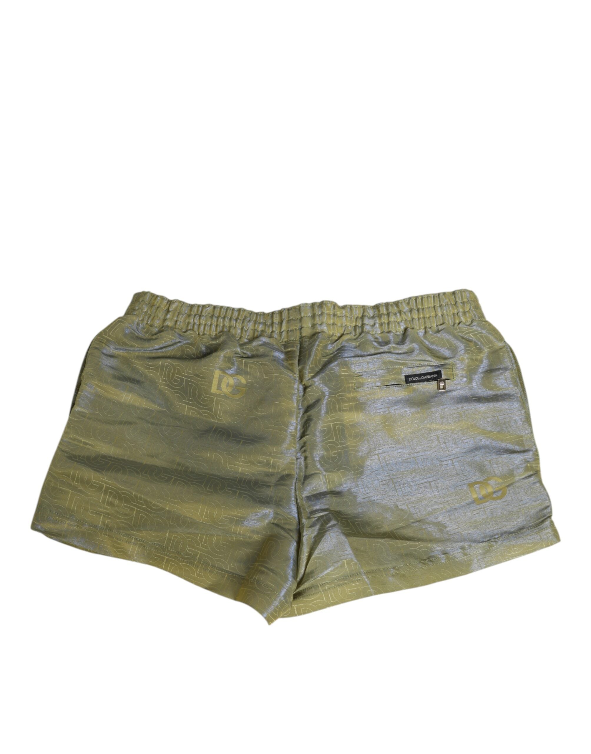 Dolce & Gabbana Groen Polyester Metallic Logo Print Heren Zwemkleding