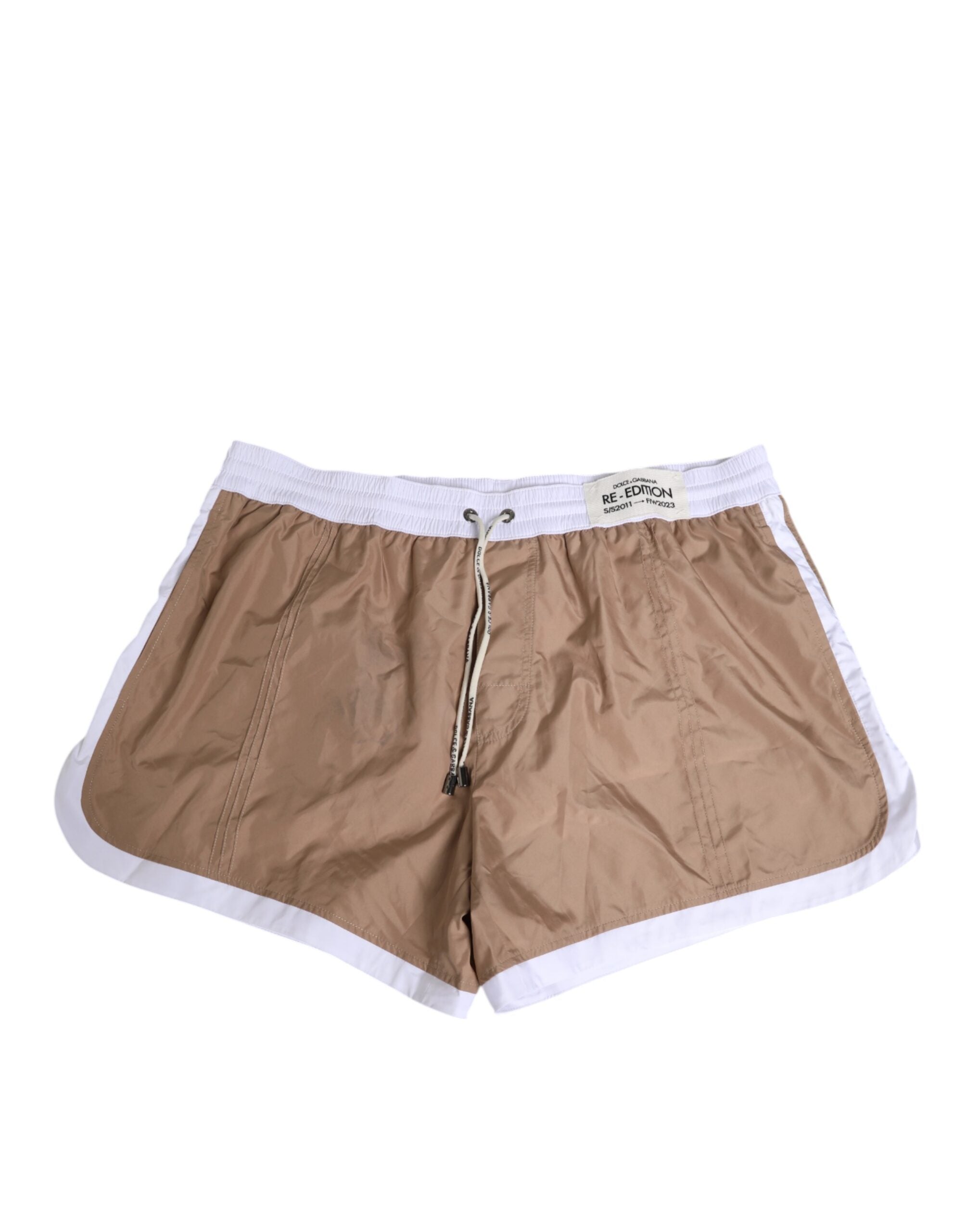 Dolce & Gabbana Braun-weiße Polyester Re-Edition Shorts Badehose