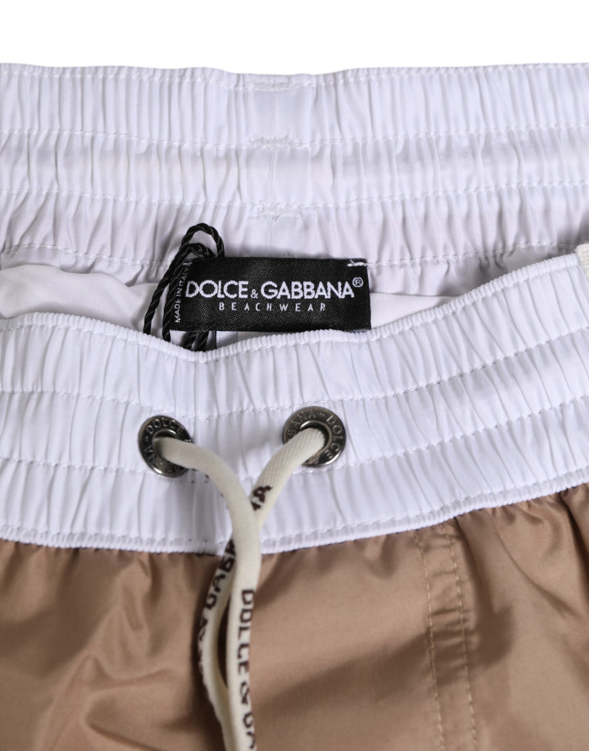 Dolce & Gabbana Braun-weiße Polyester Re-Edition Shorts Badehose