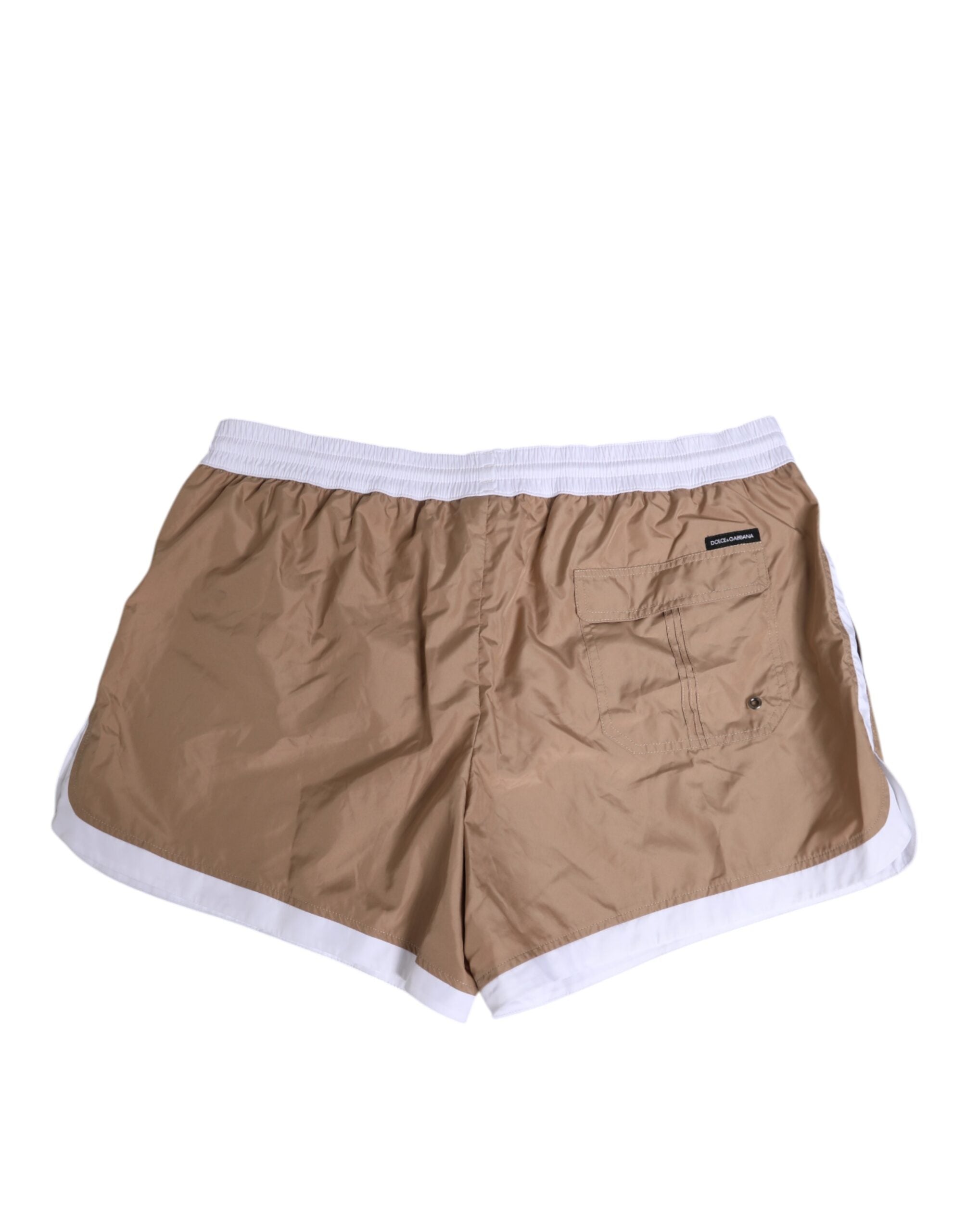 Dolce & Gabbana Braun-weiße Polyester Re-Edition Shorts Badehose