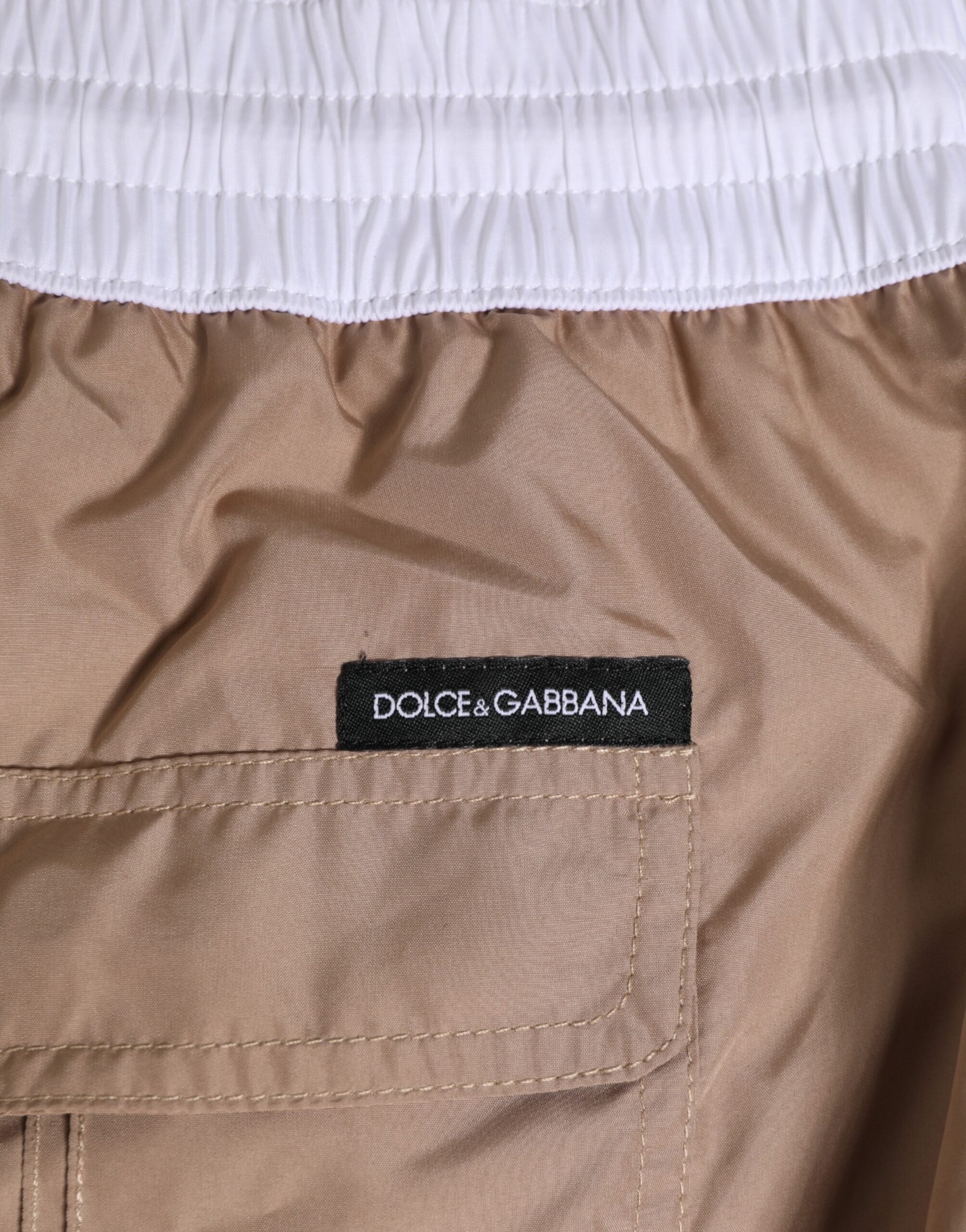 Dolce & Gabbana Braun-weiße Polyester Re-Edition Shorts Badehose