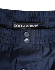 Dolce & Gabbana Navyfarbene Badeshorts aus Baumwolle mit elastischem Bund und Knöpfen