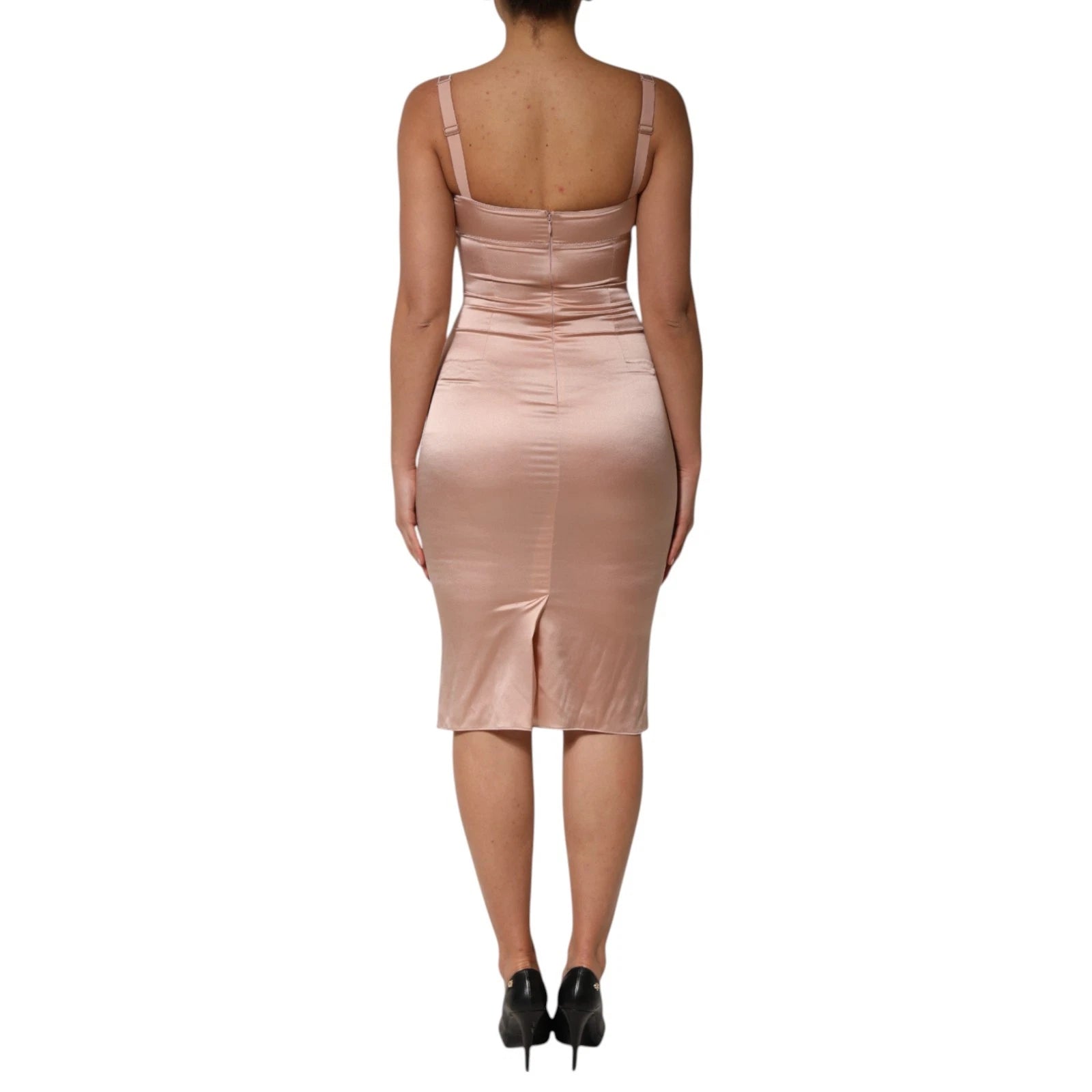 Dolce & Gabbana Seidensatin-Bustierkleid Midi Bodycon Rosé