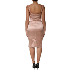 Dolce & Gabbana Seidensatin-Bustierkleid Midi Bodycon Rosé